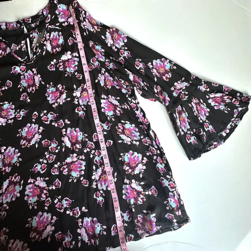 Lane Bryant NEW Floral Keyhole Tunic Womens Size 22 Petite Black Multicolor Top